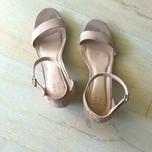Faux tan ankle strap 2 inch heel